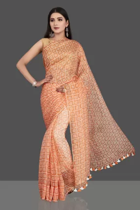 90L459 Peach Printed Organza Silk Saree