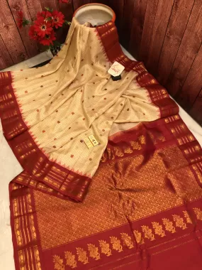 Butter and Red Color Pure Gadwal Silk Saree