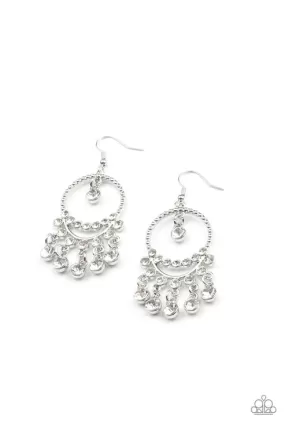 Cosmic Chandeliers White Earrings - Paparazzi Accessories