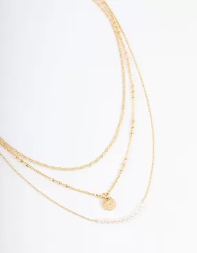 Gold Plated Fine Three Layer Bead Disc Necklace