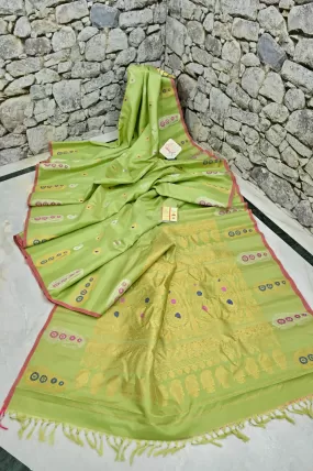 Light Pista Green Color Pure Gadwal Silk Saree with Meenakari Butta Work