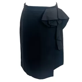 Marni Black Cotton Frill Detail Wrap Midi Skirt S/M