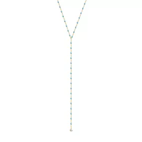 Mini Gigi Y Party Turquoise necklace, Yellow Gold, 19.7"