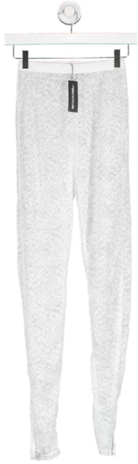 PrettyLittleThing White Lace High Waisted Split Hem Leggings UK 8