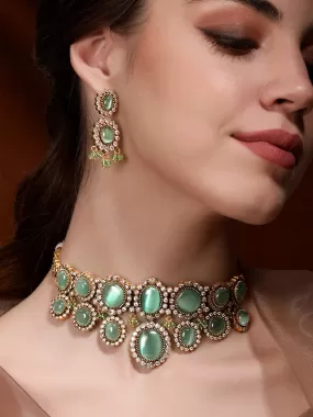 Rubans Enchanting Mint Majesty Kundan Choker Set