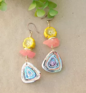 Sunshine Yellow Czech Hibiscus Paper Bead Earrings