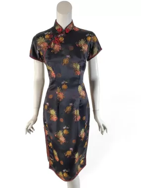 Vintage Cheongsam Dress in Black Floral - sm, med