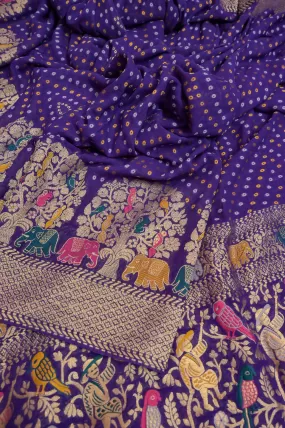 Violet Color Khaddi Georgette Saree with Bandhani Work