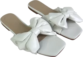 White Bow Detail Square Toe Slip On Sandals UK 4 EU 37 👠