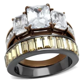 WildKlass Stainless Steel Ring IP Light Black & IP Light Coffee Women AAA Grade CZ Clear