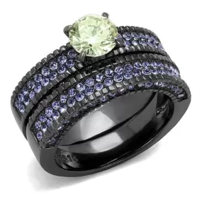 WildKlass Stainless Steel Ring IP Light Black (IP Gun) Women AAA Grade CZ Apple Green Color