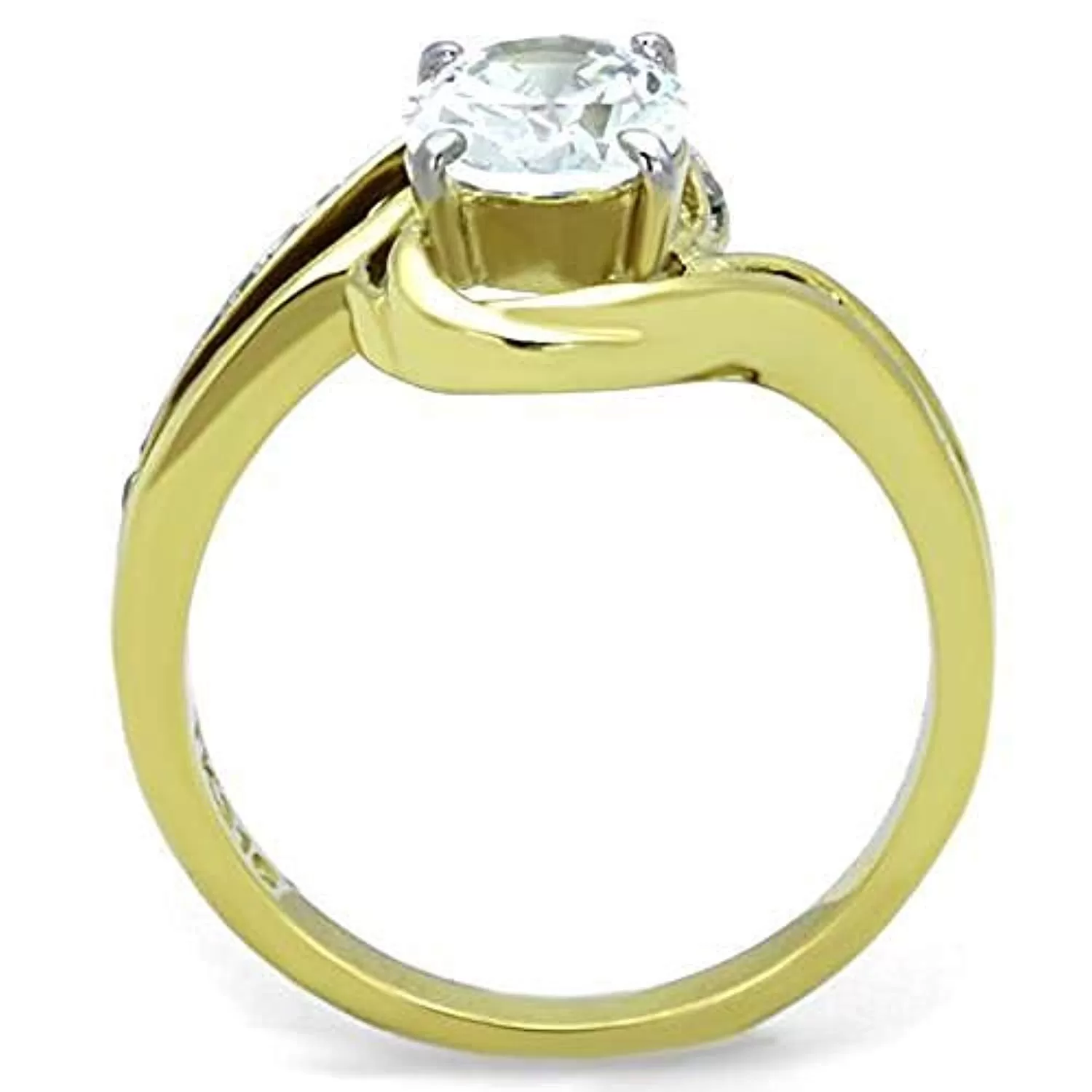 WildKlass Stainless Steel Ring Two-Tone IP Gold Women AAA Grade CZ Clear on the Center