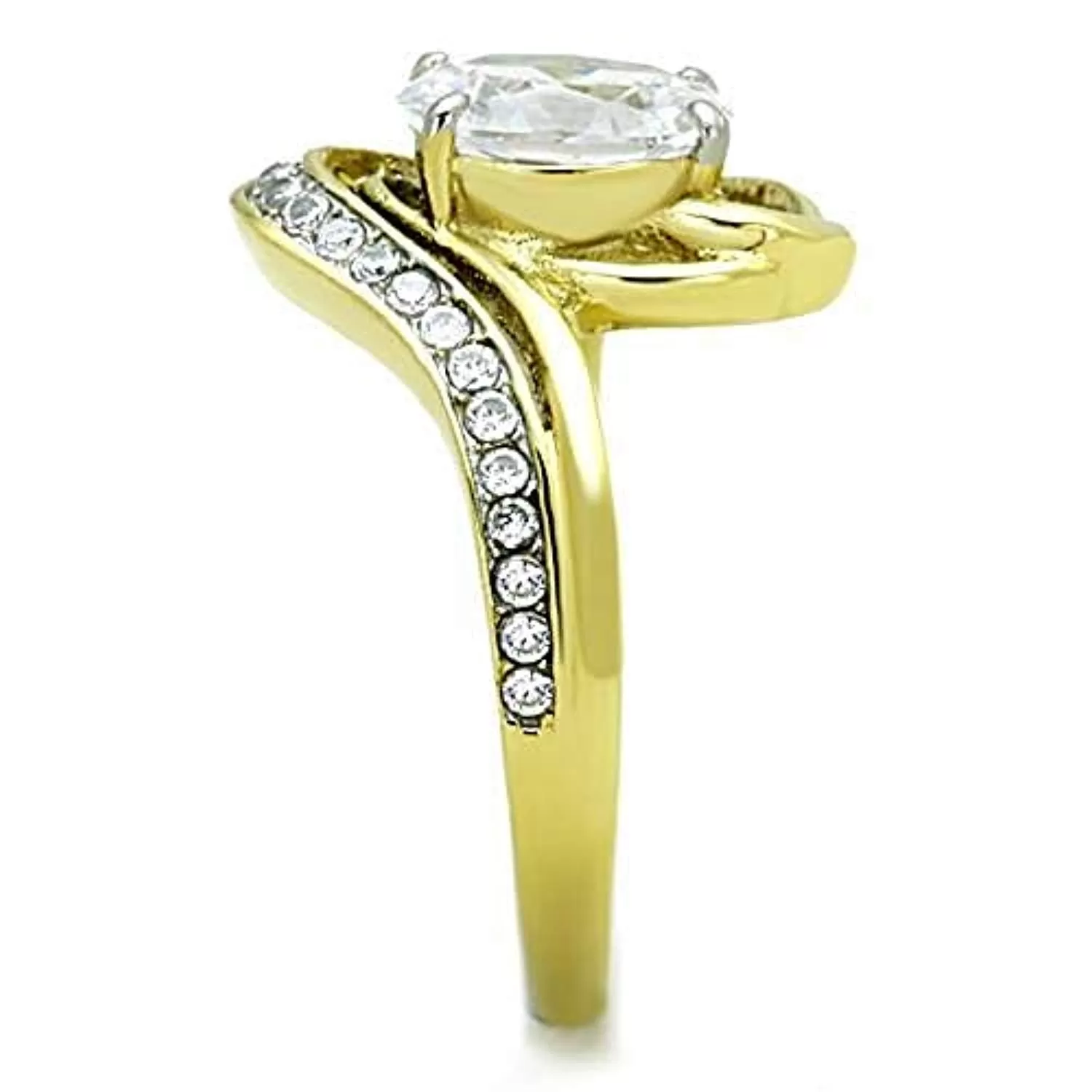 WildKlass Stainless Steel Ring Two-Tone IP Gold Women AAA Grade CZ Clear on the Center