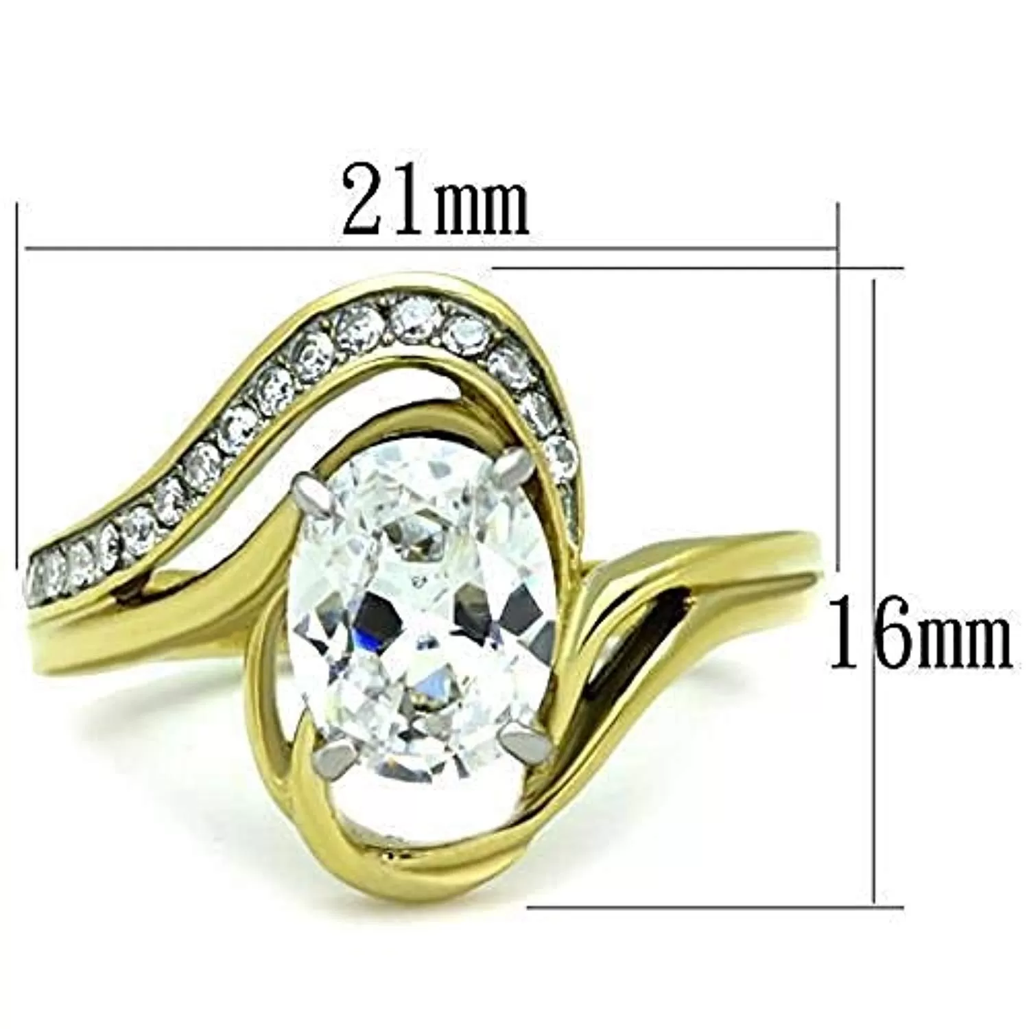 WildKlass Stainless Steel Ring Two-Tone IP Gold Women AAA Grade CZ Clear on the Center