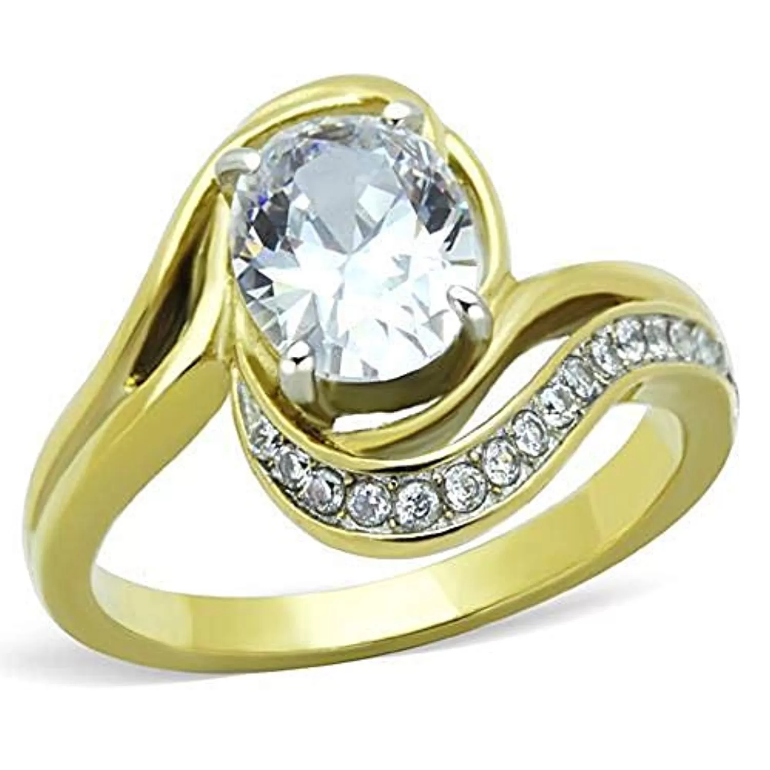 WildKlass Stainless Steel Ring Two-Tone IP Gold Women AAA Grade CZ Clear on the Center